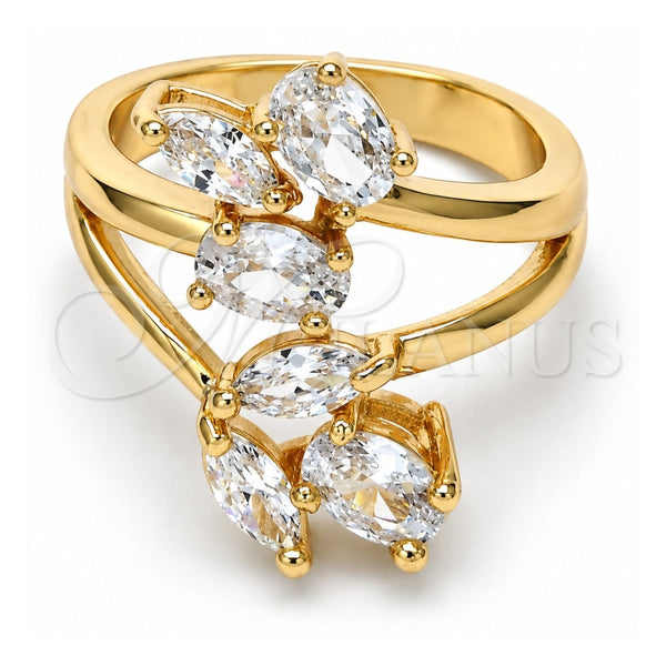 Oro Laminado Multi Stone Ring, Gold Filled Style with White Cubic Zirconia, Polished, Golden Finish, 01.210.0047.09 (Size 9)