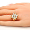 Oro Laminado Multi Stone Ring, Gold Filled Style Flower Design, with White Cubic Zirconia, Polished, Golden Finish, 01.210.0049.07 (Size 7)