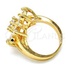 Oro Laminado Multi Stone Ring, Gold Filled Style Flower Design, with White Cubic Zirconia, Polished, Golden Finish, 01.210.0049.07 (Size 7)