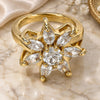 Oro Laminado Multi Stone Ring, Gold Filled Style Flower Design, with White Cubic Zirconia, Polished, Golden Finish, 01.210.0049.08 (Size 8)