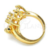 Oro Laminado Multi Stone Ring, Gold Filled Style Flower Design, with White Cubic Zirconia, Polished, Golden Finish, 01.210.0049.09 (Size 9)