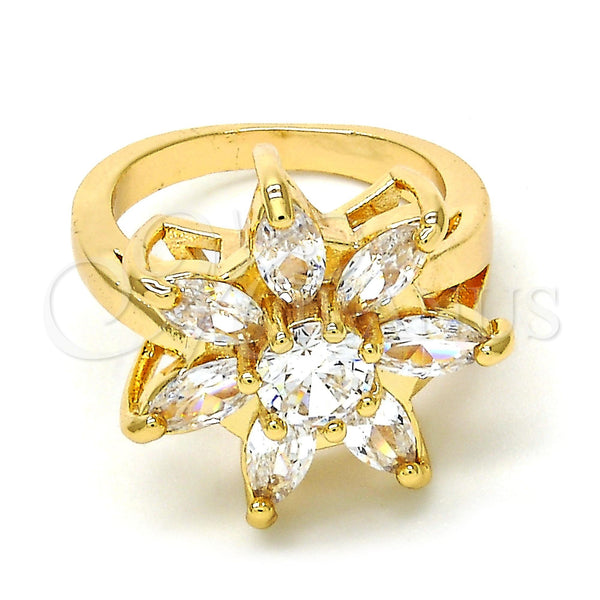 Gold Filled Ring — Multi Stone Ring Flower Design with White Cubic — main product view — SKU 113258 | Oro Laminado anillo — Multi Stone Ring flor diseño with blanco Cubic — SKU 113258