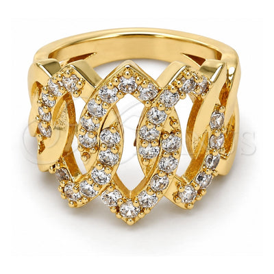 Oro Laminado Multi Stone Ring, Gold Filled Style with White Cubic Zirconia, Polished, Golden Finish, 01.210.0052.09 (Size 9)