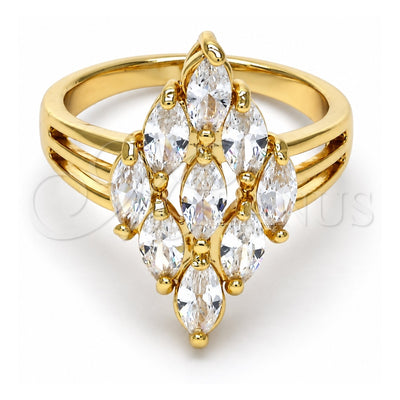 Oro Laminado Multi Stone Ring, Gold Filled Style with White Cubic Zirconia, Polished, Golden Finish, 01.210.0054.07 (Size 7)