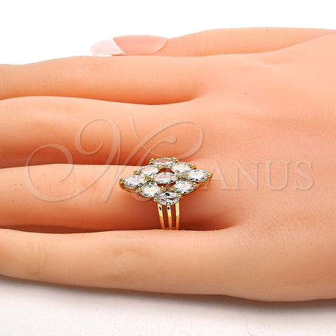 Oro Laminado Multi Stone Ring, Gold Filled Style with White Cubic Zirconia, Polished, Golden Finish, 01.210.0054.09 (Size 9)