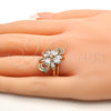 Oro Laminado Multi Stone Ring, Gold Filled Style Flower Design, with White Cubic Zirconia, Polished, Golden Finish, 01.210.0055.07 (Size 7)
