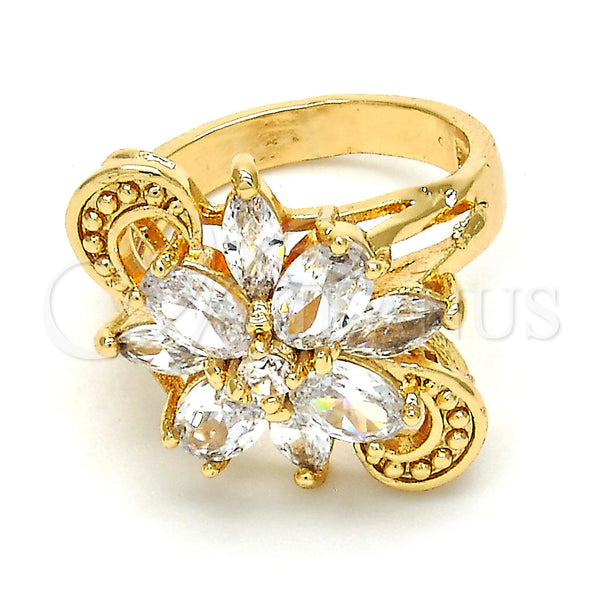 Gold Filled Ring — Multi Stone Ring Flower Design with White Cubic — main product view — SKU 113289 | Oro Laminado anillo — Multi Stone Ring flor diseño with blanco Cubic — SKU 113289