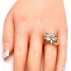 Oro Laminado Multi Stone Ring, Gold Filled Style Flower Design, with White Cubic Zirconia, Polished, Golden for wholesale, additional product view 3