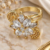 Oro Laminado Multi Stone Ring, Gold Filled Style Flower Design, with White Cubic Zirconia, Polished, Golden Finish, 01.210.0055.08 (Size 8)