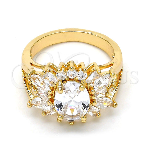 Oro Laminado Multi Stone Ring, Gold Filled Style with White Cubic Zirconia, Polished, Golden Finish, 01.210.0058.08 (Size 8)