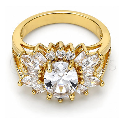 Oro Laminado Multi Stone Ring, Gold Filled Style with White Cubic Zirconia, Polished, Golden Finish, 01.210.0058.09 (Size 9)