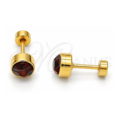 Stainless Steel Stud Earring, with Brown Crystal, Polished, Golden Finish, 02.271.0008