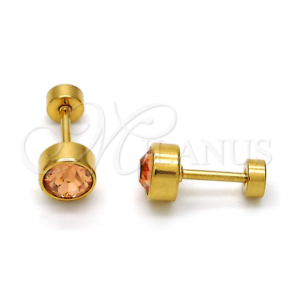 Stainless Steel Stud Earring, with Champagne Crystal, Polished, Golden Finish, 02.271.0008.2