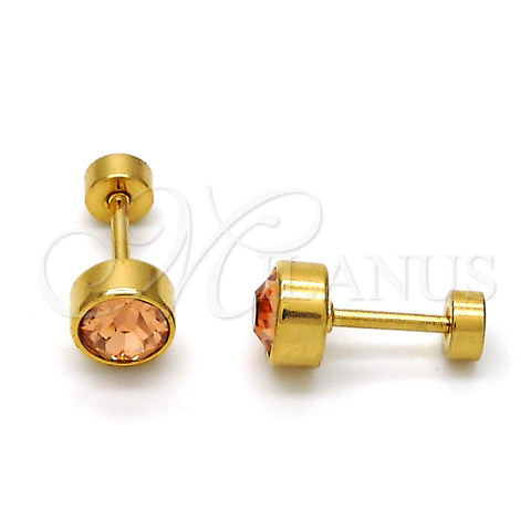 Stainless Steel Stud Earring, with Champagne Crystal, Polished, Golden Finish, 02.271.0008.2