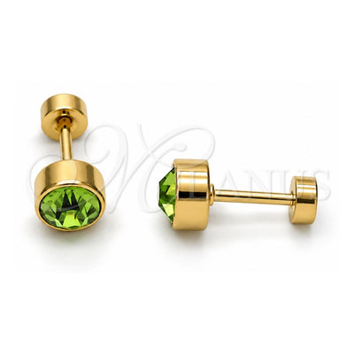 Stainless Steel Stud Earring, with Light Green Crystal, Polished, Golden Finish, 02.271.0008.3