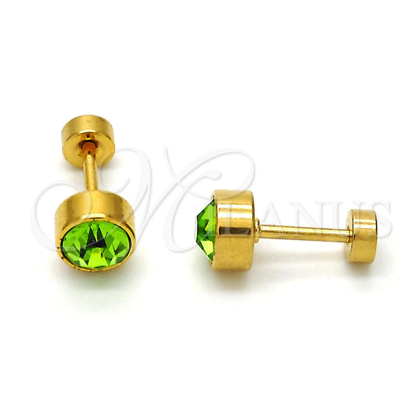 Stainless Steel Stud Earring, with Light Green Crystal, Polished, Golden Finish, 02.271.0008.3