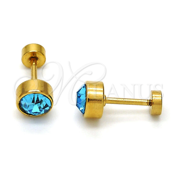 Stainless Steel Stud Earring, with Blue Topaz Crystal, Polished, Golden Finish, 02.271.0008.6