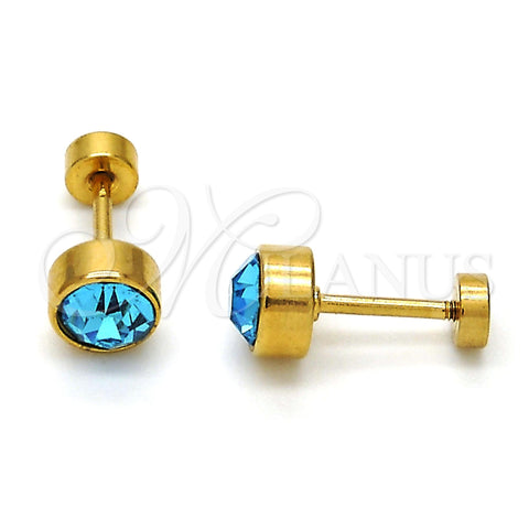 Stainless Steel Stud Earring, with Blue Topaz Crystal, Polished, Golden Finish, 02.271.0008.6