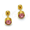 Stainless Steel Stud Earring, with Light Rhodolite Crystal, Polished, Golden Finish, 02.271.0008.10
