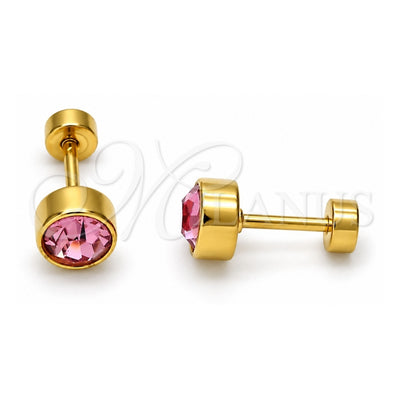 Stainless Steel Stud Earring, with Light Rhodolite Crystal, Polished, Golden Finish, 02.271.0008.10