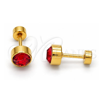 Stainless Steel Stud Earring, with Orange Red Crystal, Polished, Golden Finish, 02.271.0008.11