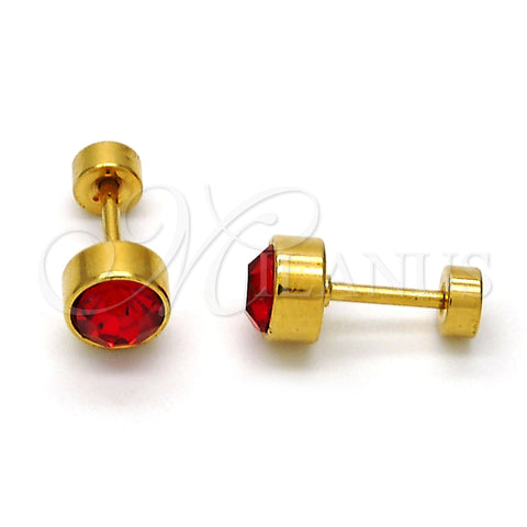 Stainless Steel Stud Earring, with Orange Red Crystal, Polished, Golden Finish, 02.271.0008.11
