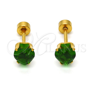 Stainless Steel Ring — Stud Earring Heart Design with Green Cubic Zirconia — main product view — SKU 113325 | Acero Inoxidable anillo — Stud Earring corazón diseño with Green Cubic Zirconia — SKU 113325