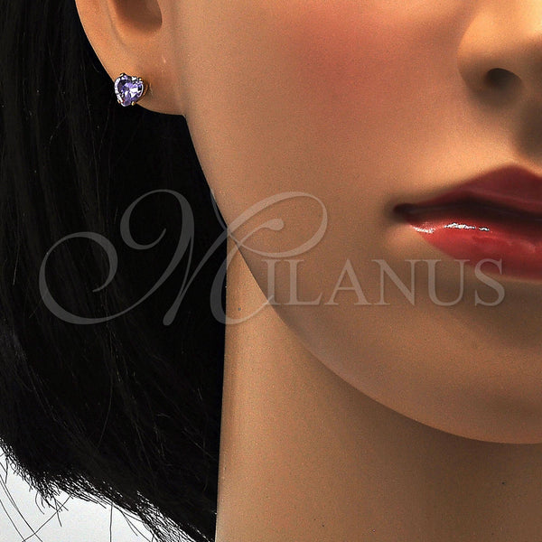 Stainless Steel Ring — Stud Earring Heart Design with Violet Cubic Zirconia — alternate product view — SKU 113326 | Acero Inoxidable anillo — Stud Earring corazón diseño with Violet Cubic Zirconia — SKU 113326