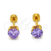 Stainless Steel Stud Earring, Heart Design, with Violet Cubic Zirconia, Polished, Golden Finish, 02.271.0009.3