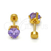 Stainless Steel Stud Earring, Heart Design, with Violet Cubic Zirconia, Polished, Golden Finish, 02.271.0009.3