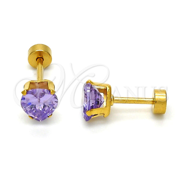 Stainless Steel Ring — Stud Earring Heart Design with Violet Cubic Zirconia — main product view — SKU 113326 | Acero Inoxidable anillo — Stud Earring corazón diseño with Violet Cubic Zirconia — SKU 113326