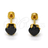 Stainless Steel Stud Earring, Heart Design, with Black Cubic Zirconia, Polished, Golden Finish, 02.271.0009.4