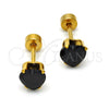 Stainless Steel Stud Earring, Heart Design, with Black Cubic Zirconia, Polished, Golden Finish, 02.271.0009.4