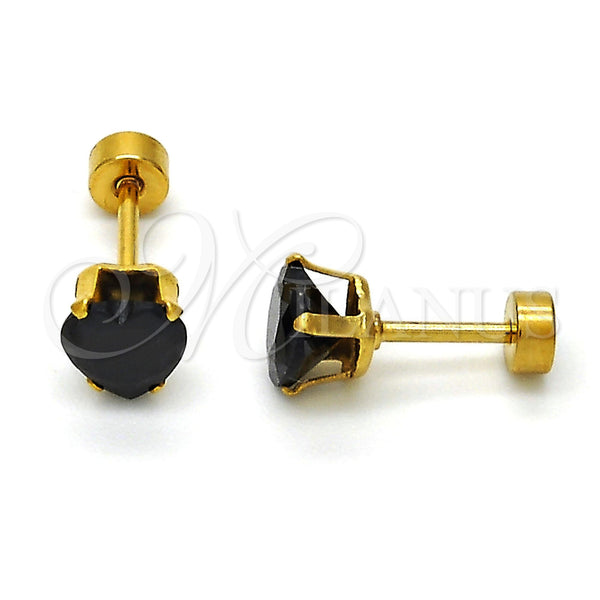 Stainless Steel Ring — Stud Earring Heart Design with Black Cubic Zirconia — main product view — SKU 113327 | Acero Inoxidable anillo — Stud Earring corazón diseño with negro Cubic Zirconia — SKU 113327