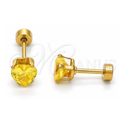 Stainless Steel Stud Earring, Heart Design, with Peridot Cubic Zirconia, Polished, Golden Finish, 02.271.0009.5