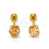 Stainless Steel Stud Earring, Heart Design, with Champagne Cubic Zirconia, Polished, Golden Finish, 02.271.0009.6