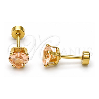 Stainless Steel Stud Earring, Heart Design, with Champagne Cubic Zirconia, Polished, Golden Finish, 02.271.0009.6