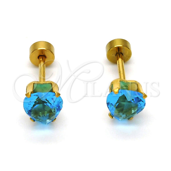 Stainless Steel Ring — Stud Earring Heart Design with Blue Topaz Cubic — alternate product view — SKU 113330 | Acero Inoxidable anillo — Stud Earring corazón diseño with Blue Topaz Cubic — SKU 113330