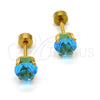Stainless Steel Stud Earring, Heart Design, with Blue Topaz Cubic Zirconia, Polished, Golden Finish, 02.271.0009.7