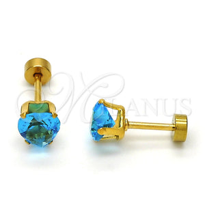 Stainless Steel Ring — Stud Earring Heart Design with Blue Topaz Cubic — main product view — SKU 113330 | Acero Inoxidable anillo — Stud Earring corazón diseño with Blue Topaz Cubic — SKU 113330