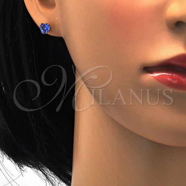 Stainless Steel Ring — Stud Earring Heart Design with Tanzanite Cubic Zirconia — alternate product view — SKU 113331 | Acero Inoxidable anillo — Stud Earring corazón diseño with Tanzanite Cubic Zirconia — SKU 113331