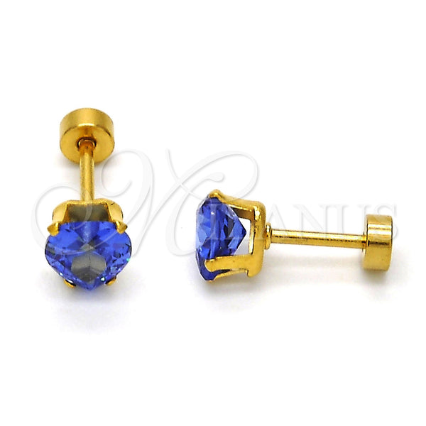 Stainless Steel Stud Earring, Heart Design, with Tanzanite Cubic Zirconia, Polished, Golden Finish, 02.271.0009.8