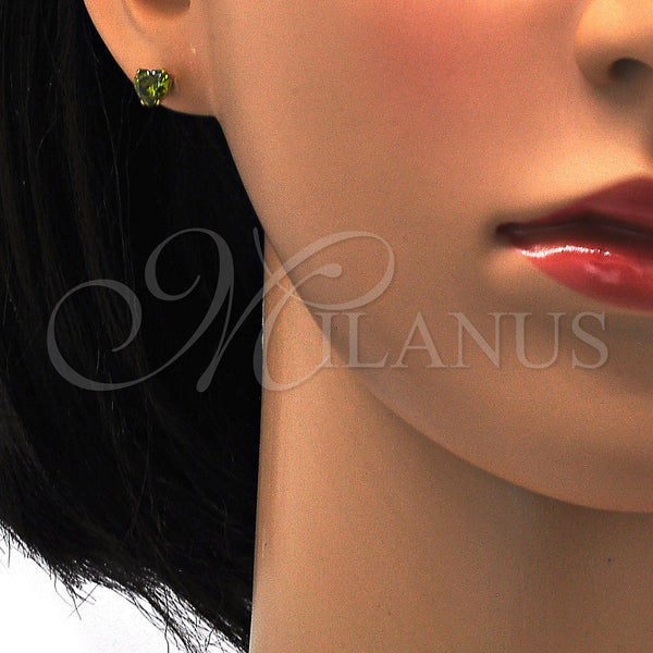 Stainless Steel Ring — Stud Earring Heart Design with Dark Peridot Cubic — alternate product view — SKU 113333 | Acero Inoxidable anillo — Stud Earring corazón diseño with Dark Peridot Cubic — SKU 113333