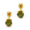 Stainless Steel Stud Earring, Heart Design, with Dark Peridot Cubic Zirconia, Polished, Golden Finish, 02.271.0009.10