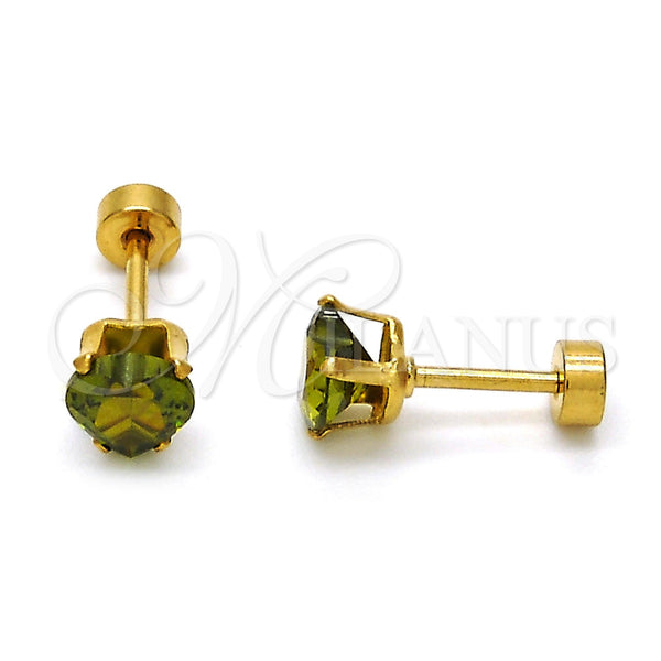 Stainless Steel Ring — Stud Earring Heart Design with Dark Peridot Cubic — main product view — SKU 113333 | Acero Inoxidable anillo — Stud Earring corazón diseño with Dark Peridot Cubic — SKU 113333