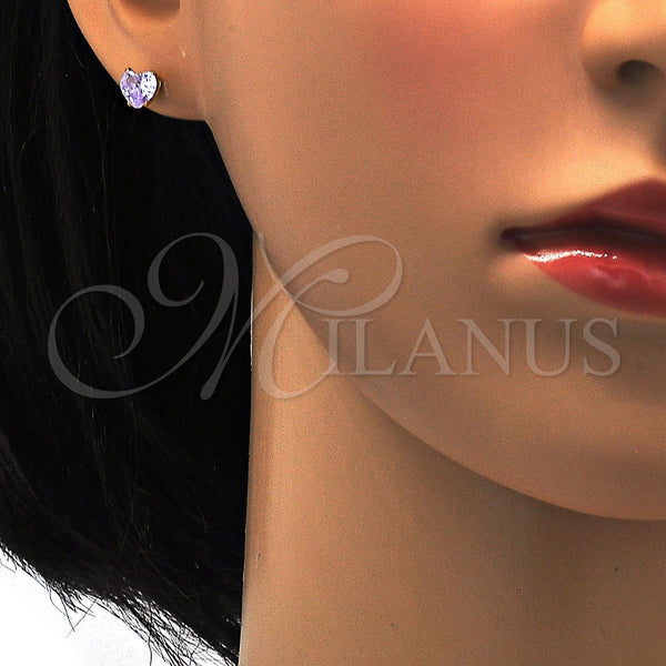 Stainless Steel Ring — Stud Earring Heart Design with Lavender Cubic Zirconia — alternate product view — SKU 113334 | Acero Inoxidable anillo — Stud Earring corazón diseño with Lavender Cubic Zirconia — SKU 113334
