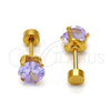 Stainless Steel Stud Earring, Heart Design, with Lavender Cubic Zirconia, Polished, Golden Finish, 02.271.0009.11