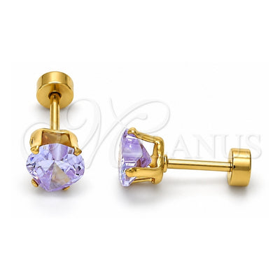Stainless Steel Stud Earring, Heart Design, with Lavender Cubic Zirconia, Polished, Golden Finish, 02.271.0009.11