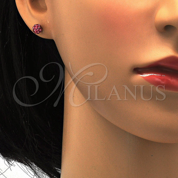 Stainless Steel Stud Earring, Ball Design, with Ruby Crystal, Polished, Golden Finish, 02.271.0010.1