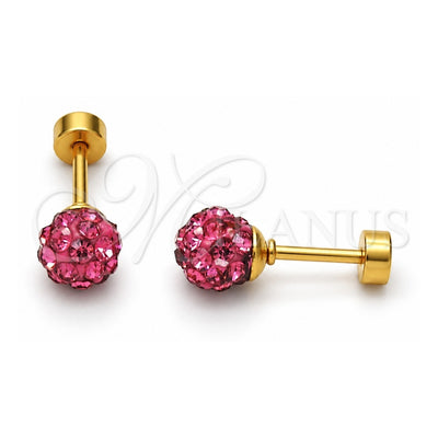 Stainless Steel Stud Earring, Ball Design, with Ruby Crystal, Polished, Golden Finish, 02.271.0010.1